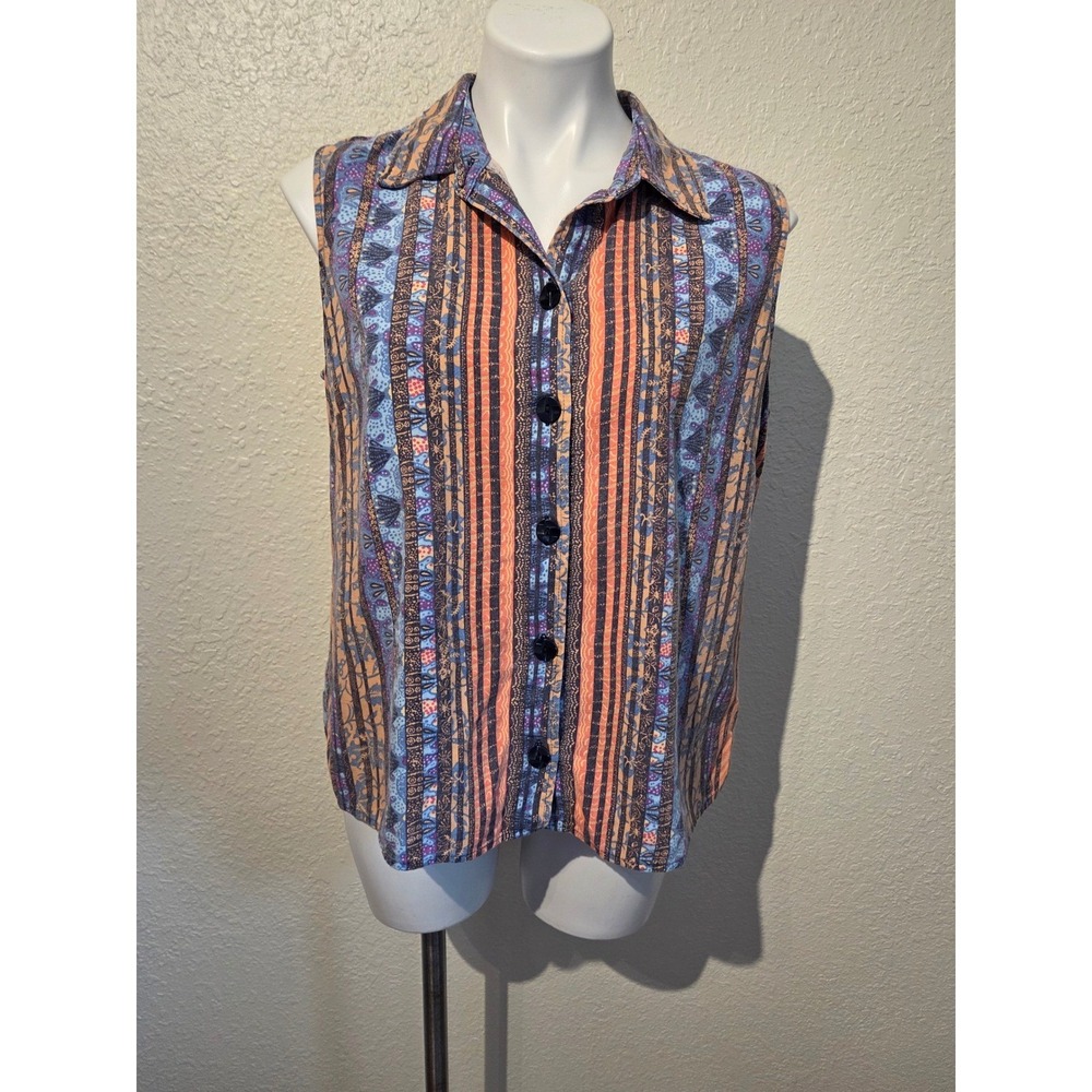 Christopher & Banks Womens Lg Sleeveless Button Front Boho Stripe Blouse Multi